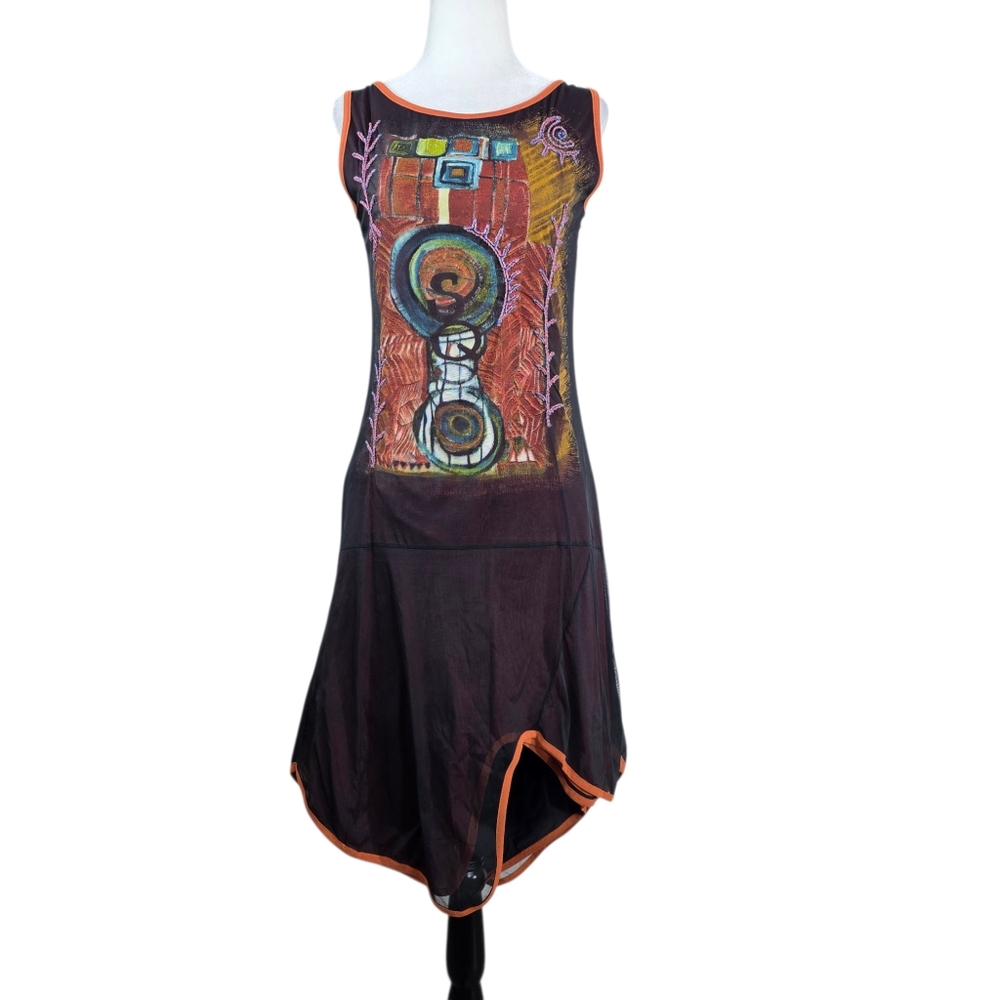Save The Queen Punk Abstract print Mesh Assymetrical Midlength sleeveless Dress
